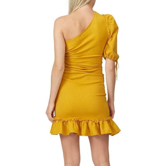 Jonathan Simkhai One Shoulder Dress Asymmetric Denim Sheath Yellow Size 8 - Picture 2 of 12